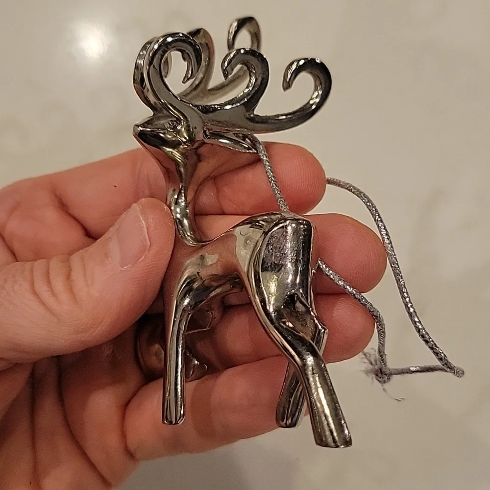 Pottery Barn Silver Heavy Reindeer Ornament